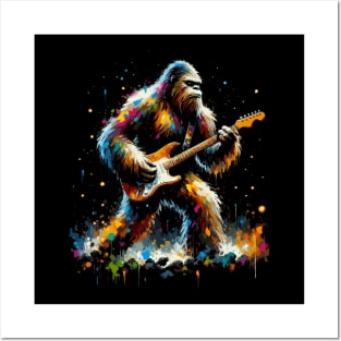 Guitar Sasquatch Bigfoot Rock Music Band Novelty Funny Sasquatch Posters and Art